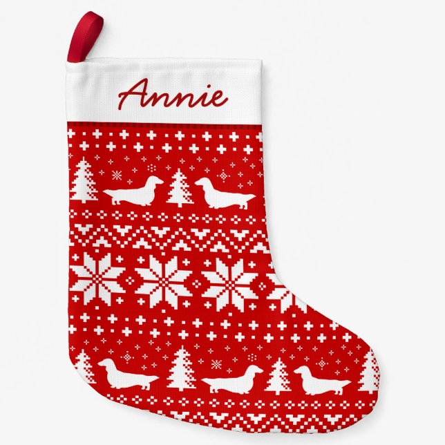 Petite Chaussette De Noël Motif des silhouettes de Dachshund rousse (Devant)