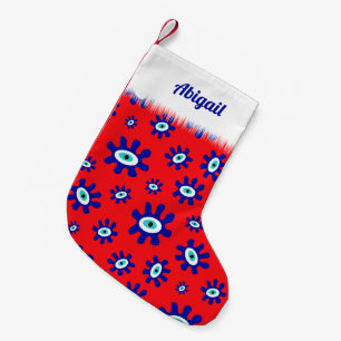 Petite Chaussette De Noël Motif d'oeil bleu et blanc