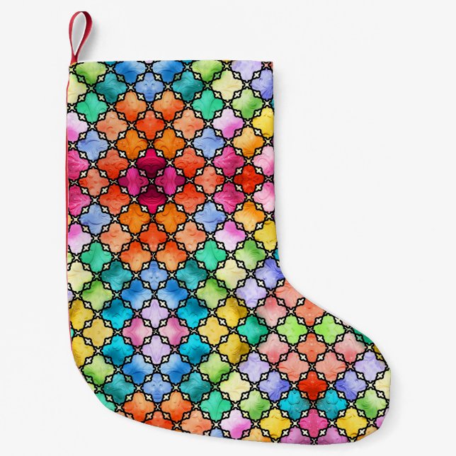 Petite Chaussette De Noël Motif en mosaïque arc-en-ciel (Devant)