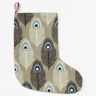 Petite Chaussette De Noël Motif en plumes de paon, style vintage.