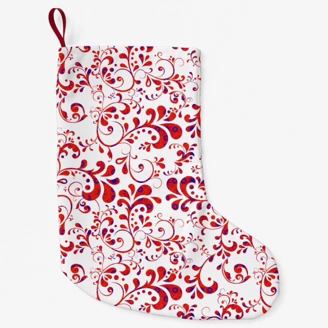 Petite Chaussette De Noël Motif floral blanc rouge mou (Devant)
