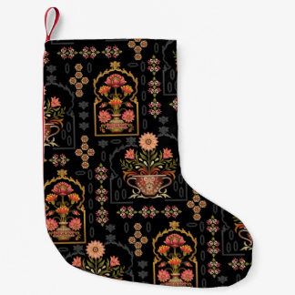 Petite Chaussette De Noël Motif Floral Mughal : Noir Sans Couleur.