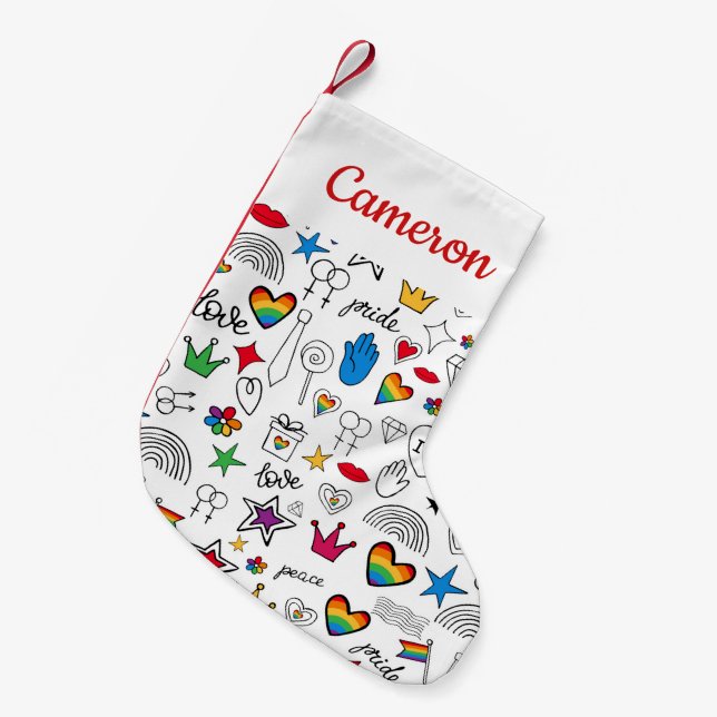 Petite Chaussette De Noël Motif Gay pride Doodle (Devant (Accrochage))