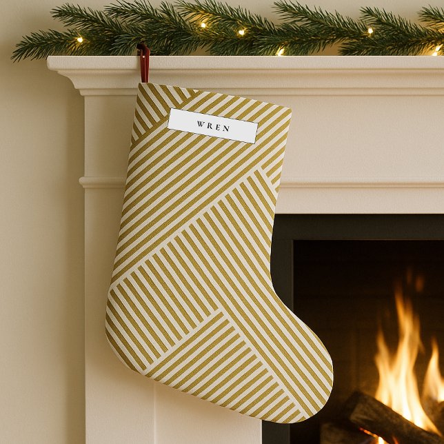 Petite Chaussette De Noël Motif géométrique or élégant luxe sophistiqué (Gold geometric Christmas stocking by Guava, featuring elegant serif typography & luxe metallic style)