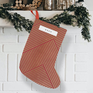 Petite Chaussette De Noël Motif géométrique Or Sophistiqué Rouge