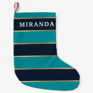 Petite Chaussette De Noël Motif Gras bleu marine Gold Stripe
