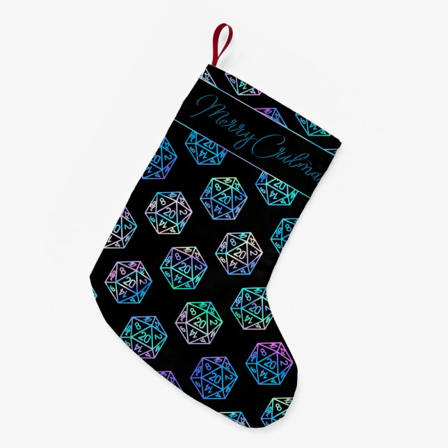 Petite Chaussette De Noël Motif Hologramme D20 | PnP Tabletop Gamer Dice (Devant (Accrochage))
