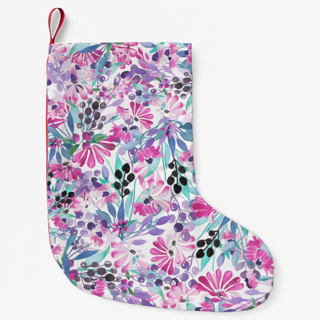Petite Chaussette De Noël Motif incomparable de fleurs et de baies violettes (Devant)