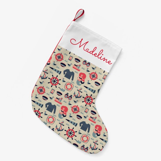 Petite Chaussette De Noël Motif Marine Life| Ajouter votre nom (Devant (Accrochage))