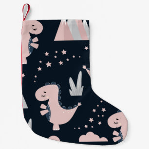 Petite Chaussette De Noël Motif mignon et transparent avec dinosaures roses