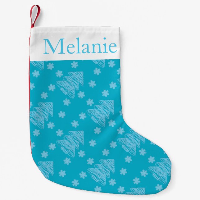 Petite Chaussette De Noël Motif moderne Blue Christmas Tree personnalisé (Devant)