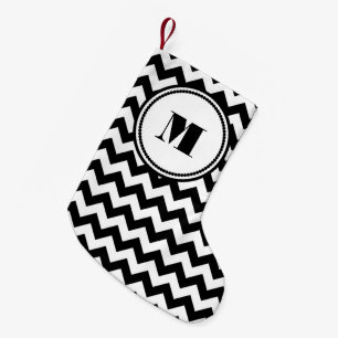 Petite Chaussette De Noël Motif monogramme classique noir et blanc
