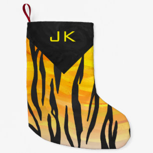 Petite Chaussette De Noël Motif noir et orange de tigre de monogramme