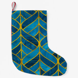 Petite Chaussette De Noël Motif or et bleu sur grunge arrière - plan, coutur