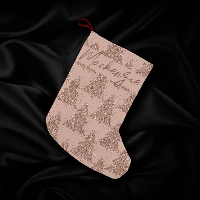 Petite Chaussette De Noël Motif Posh Tree | Glam Rose Gold Blush personnalis (Créateur téléchargé)