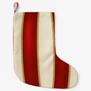 Petite Chaussette De Noël Motif rayure dorée rouge – Noël moderne