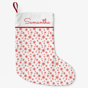 Petite Chaussette De Noël Motif Red White Snowflakes avec nom