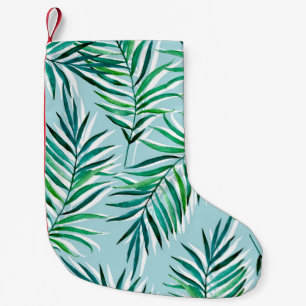 Petite Chaussette De Noël Motif sans couture avec branches de palmiers. Aqua
