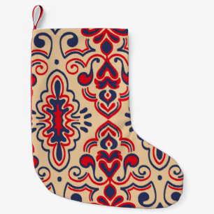Petite Chaussette De Noël Motif sans couture avec broderie. Tissu Ikat. Eth