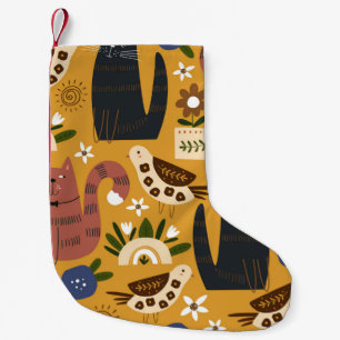Petite Chaussette De Noël Motif sans couture avec chats mignons et oiseau. t
