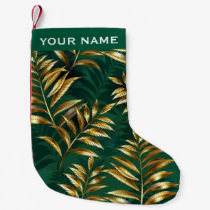Petite Chaussette De Noël Motif sans couture avec des fougères dorées