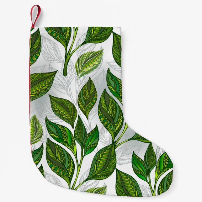 Petite Chaussette De Noël Motif sans couture avec Feuilles de thé vert (Devant)
