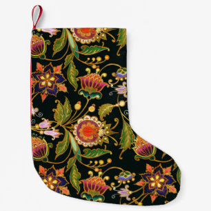 Petite Chaussette De Noël motif sans couture décorative. Fleurs boucles feu