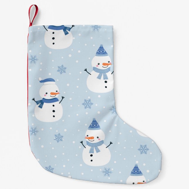 Petite Chaussette De Noël Motif sans couture Snowman, arrière - plan d'hiver (Devant)
