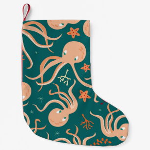Petite Chaussette De Noël Motif sans joint avec des animaux sous-marins, cu