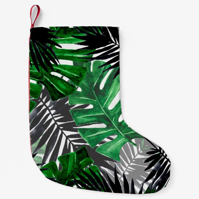 Petite Chaussette De Noël motif sans soudure de feuilles tropicaux et d'élém (Devant)