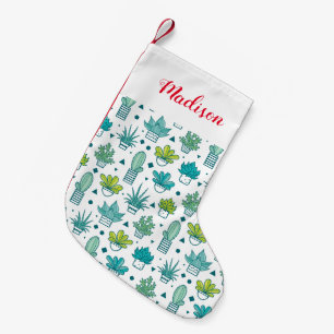 Petite Chaussette De Noël Motif succulent d'aquarelle verte et bleue