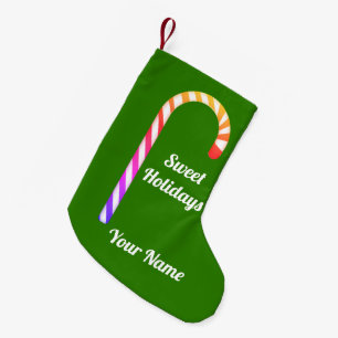 Petite Chaussette De Noël Motif Sucre de canne de fruits Ajouter le nom Xmas
