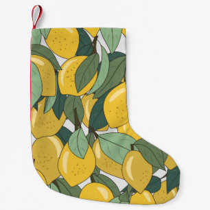 Petite Chaussette De Noël Motif tropical aux citrons jaunes.