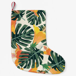 Petite Chaussette De Noël Motif tropical. Texture textile colorée. exotique