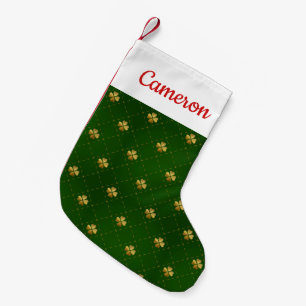 Petite Chaussette De Noël Motif vert d'or de trèfle