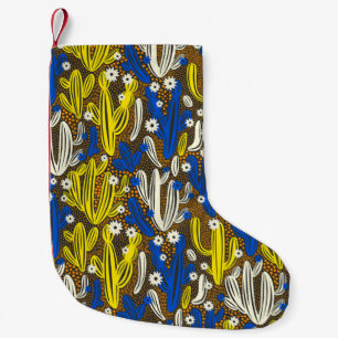 Petite Chaussette De Noël Motif vintage avec cactus sur arrière - plan noir.