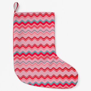 Petite Chaussette De Noël Motif Zigzag Ondulé Bleu Rose