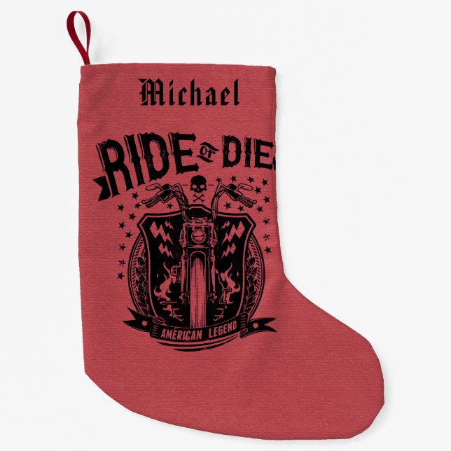 Petite Chaussette De Noël Moto à dos ou à dos Personnalisé (Devant)