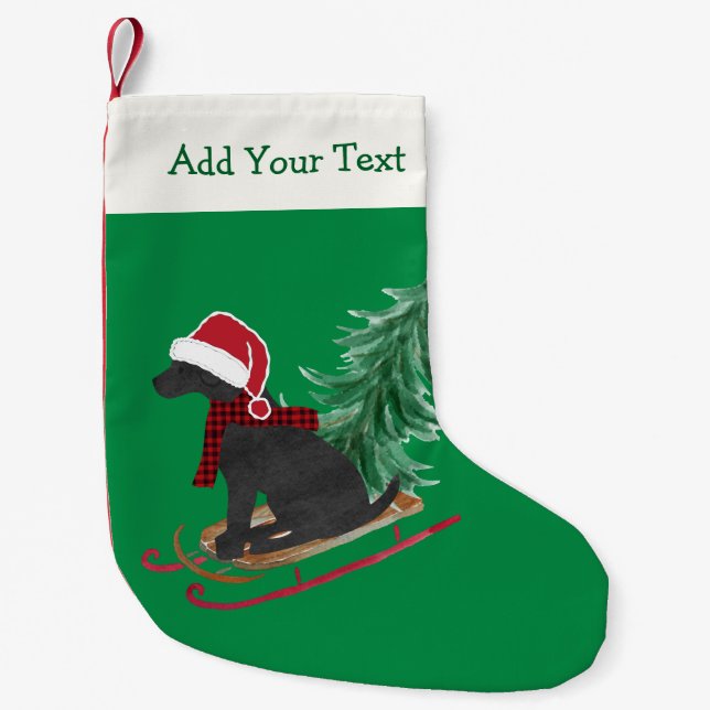 Petite Chaussette De Noël Motoneige personnalisée Black Lab Xmas (Devant)