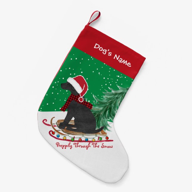 Petite Chaussette De Noël Motoneige personnalisée Black Lab Xmas (Devant (Accrochage))