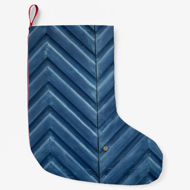 Petite Chaussette De Noël Mur en chevron bleu (Devant)