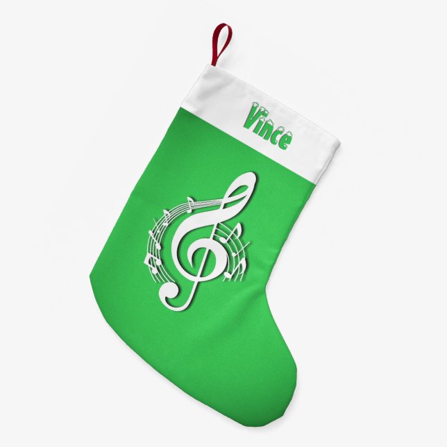 Petite Chaussette De Noël Music G Clef Nom personnalisé Vert (Devant (Accrochage))