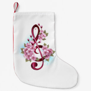 Petite Chaussette De Noël Musical treble clef notes with sakura flowers