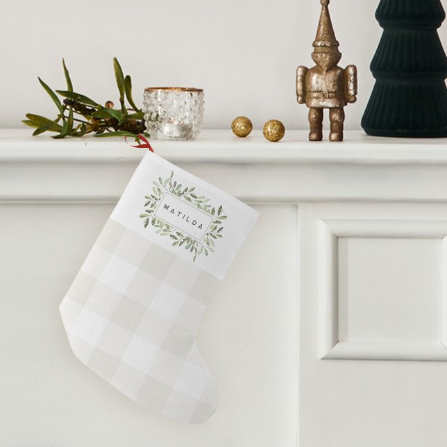 Petite Chaussette De Noël Naturellement Joyeux Plaid Botanical Personnalisé (Créateur téléchargé)