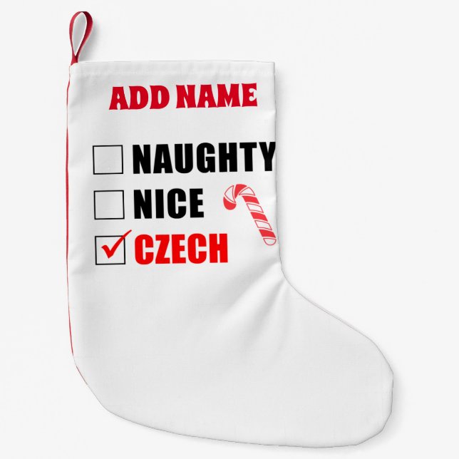 Petite Chaussette De Noël Naughty Nice Tchèque Personnalisé (Devant)