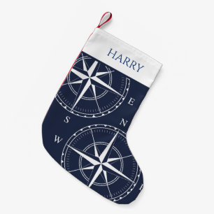 Petite Chaussette De Noël Navires nautiques Compass Marine Bleu Côte