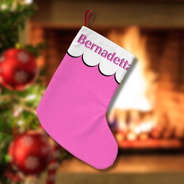 Petite Chaussette De Noël Neon rose blanc 3D Nom élégant Personnalisé (Créateur téléchargé)