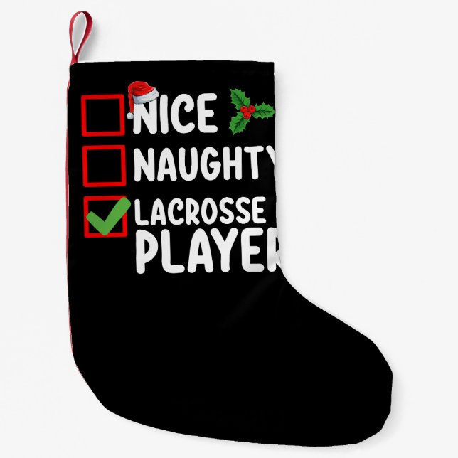 Petite Chaussette De Noël Nice Naughty Lacrosse Lecteur Liste de Noël (Devant)