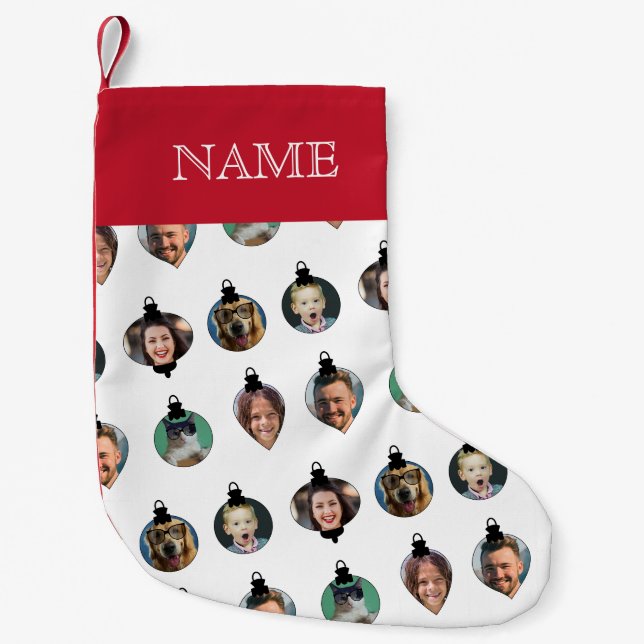 Petite Chaussette De Noël Noël Amusant Famille Visages Ornements Blanc (Devant)