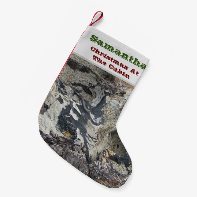 Petite Chaussette De Noël Noël Au Cabine Woodgrain Forest Rustic (Devant (Accrochage))